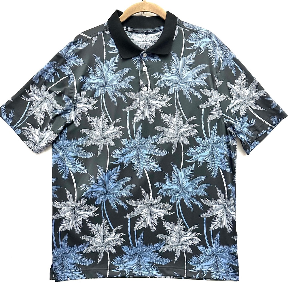 Nat Nast Mens S Palm Tree Print Polo Shirt Blue Black Stretch Luxury Golf Small